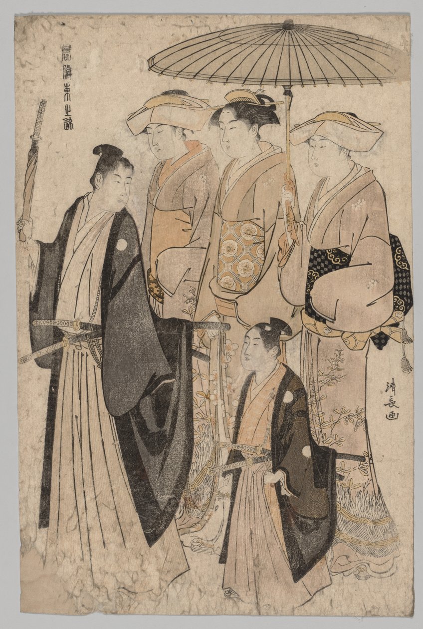 Woman of the Yoshiwara and Attendants (ze série Brocades of the East in Fashion) od Torii Kiyonaga