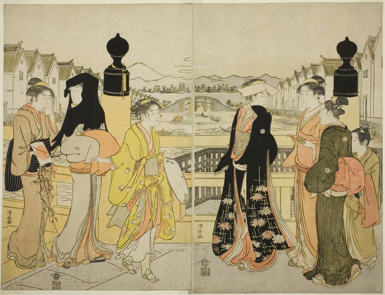 Ženy přes most Nihonbashi od Torii Kiyonaga