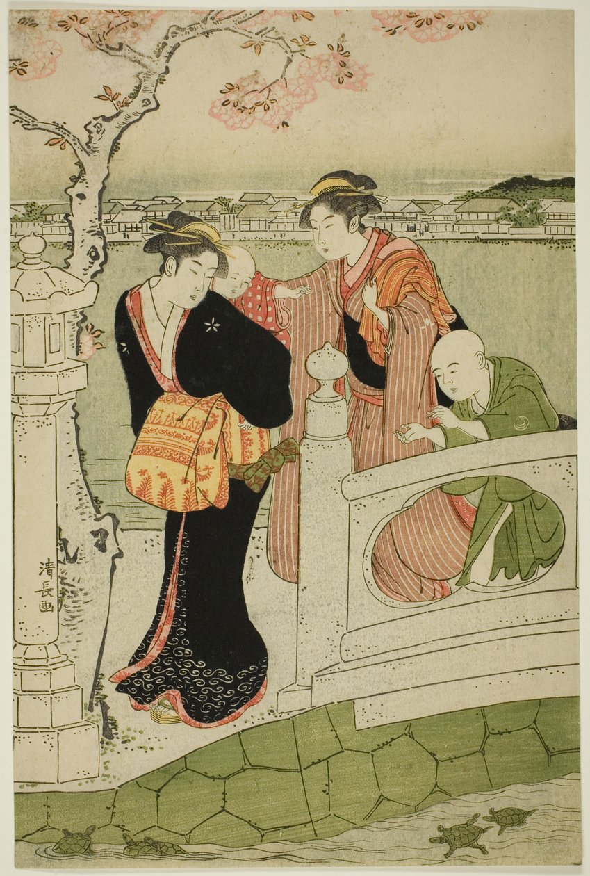 Ženy a děti na hrázi u rybníka Shinobazu od Torii Kiyonaga
