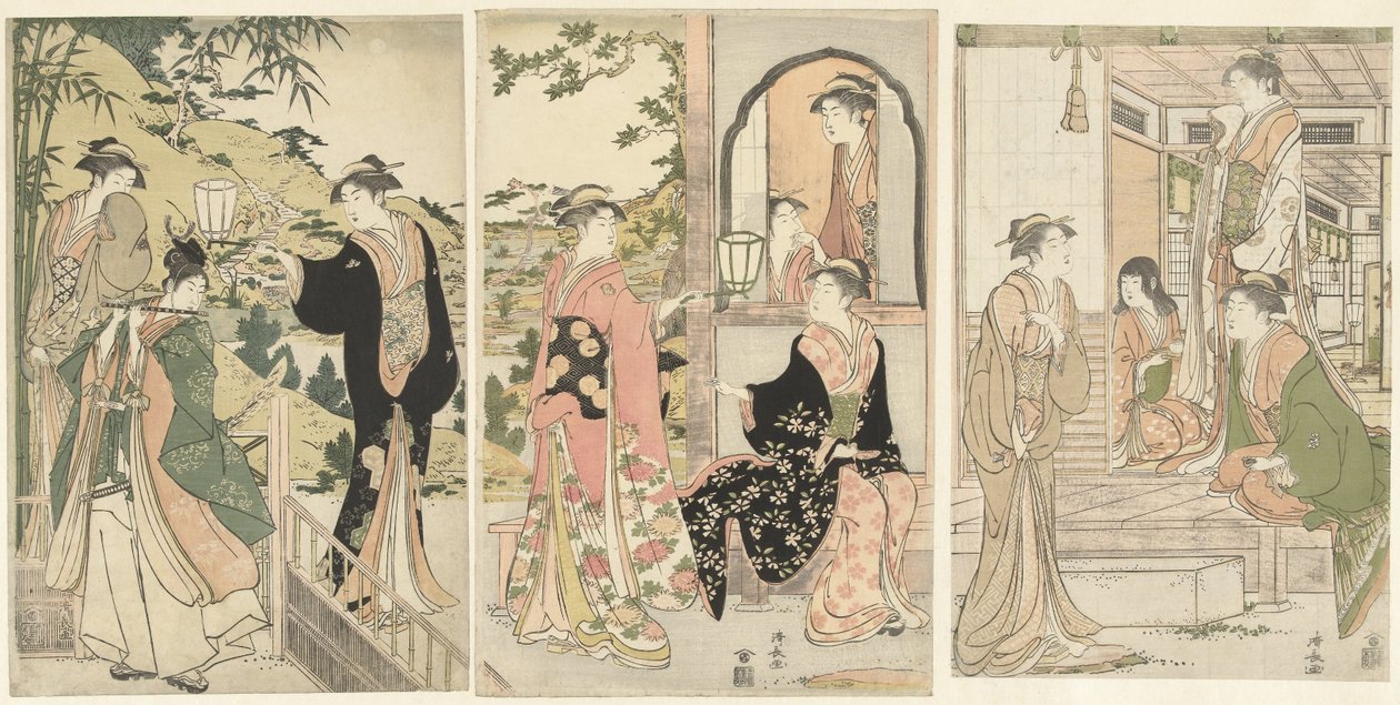 Yoshitsune serenáda Joruri hime od Torii Kiyonaga