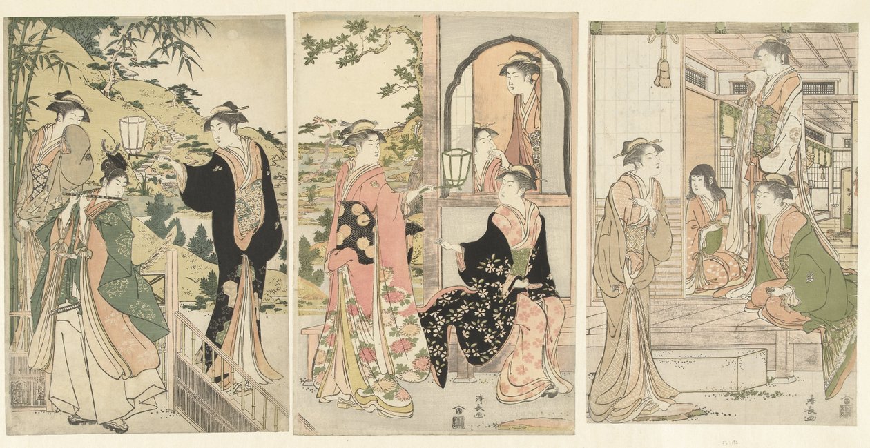 Yoshitsune serenáduje Joruri hime od Torii Kiyonaga
