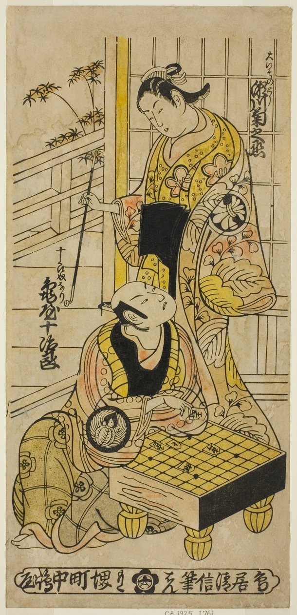 Herci Kameya Jujiro I jako Soga no Juro a Segawa Kikunojo I jako Oiso no Tora ve hře ``Hatsu Hikage Maizuru Soga