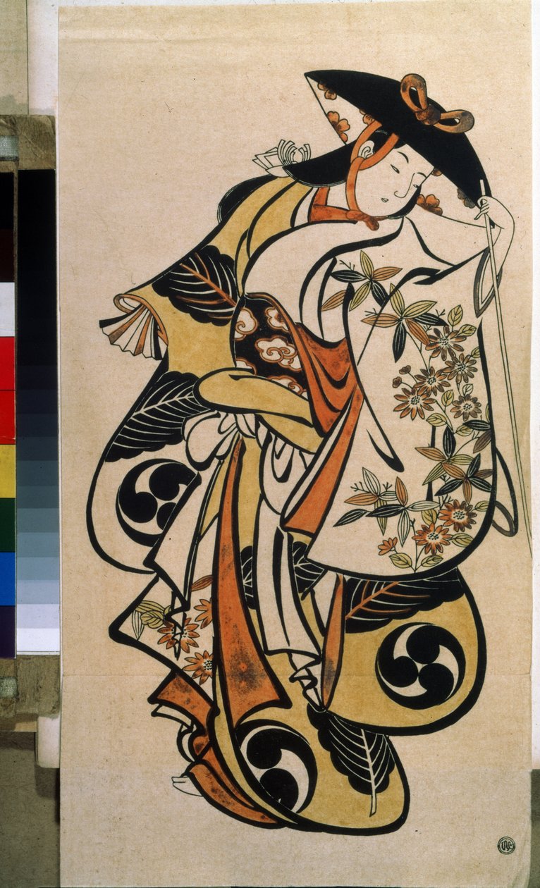 Mužský herec hraje ženu. Tisk Torii Kiyonobu starší (1664-1729) od Torii Kiyonobu I