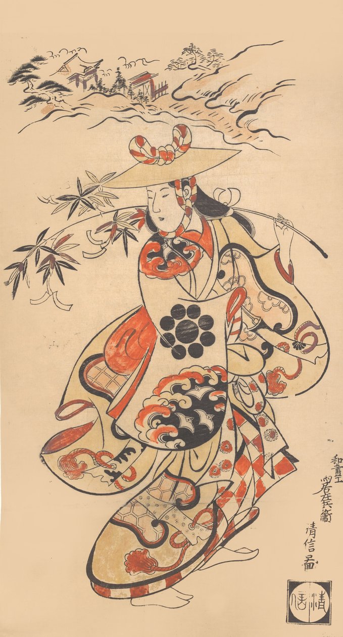 Herec Sawamura Kodenji jako žena v době festivalu Tanabata, 1698. od Torii Kiyonobu I