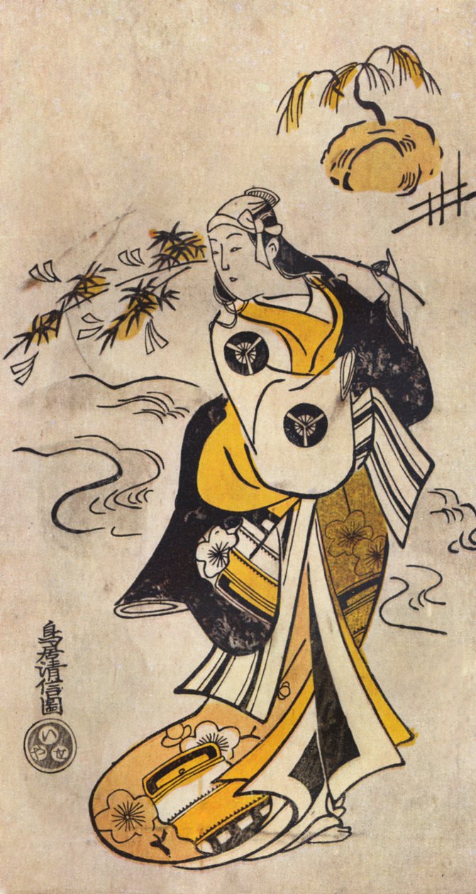 Mladá Japonka v kimonu od Torii Kiyonobu I
