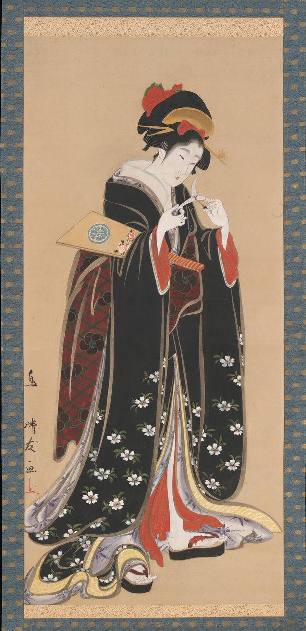 Žena s Battledorem a Shuttlecockem, 1815-20. od Torii Kiyotomo