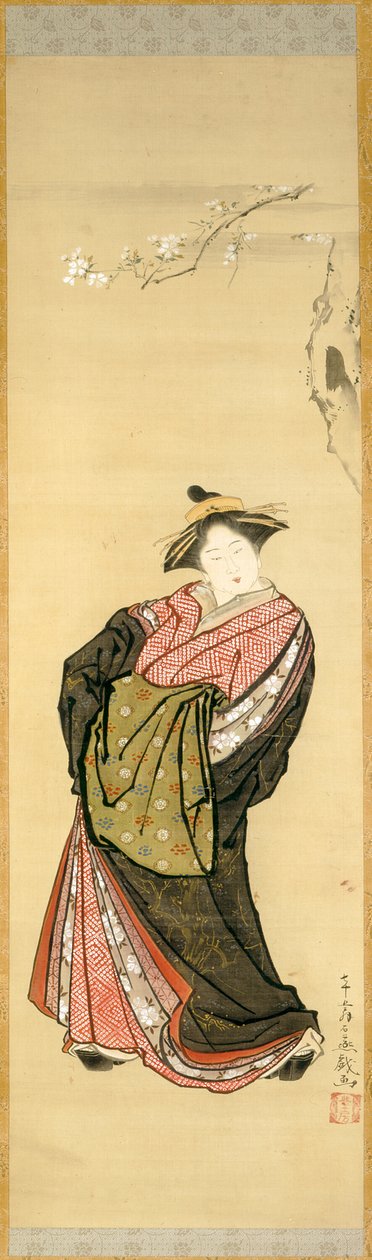 Kurtizána a třešňová větev od Toriyama Sekien