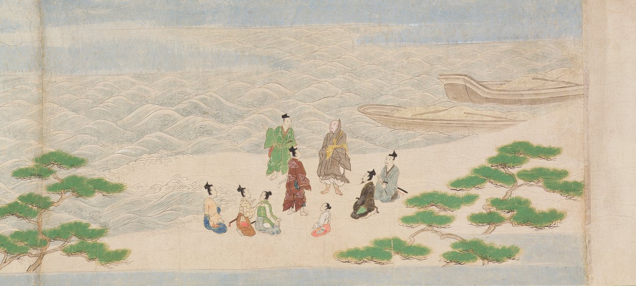 Ilustrace ze Založení buddhistického chrámu, Cukiminedera, období Muromači, 1495 (inkoust, barva a zlato na papíře) od Mitsuyoshi Tosa