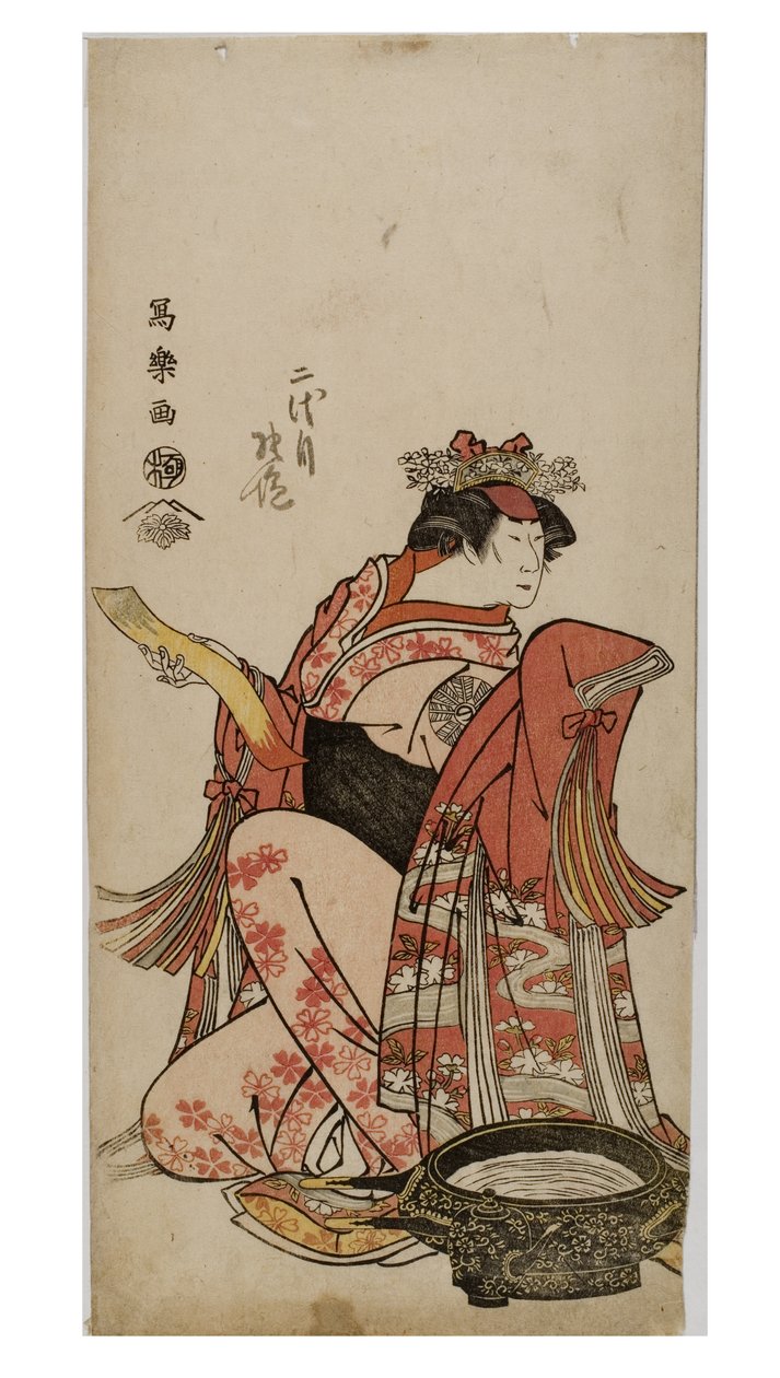 Kabuki herec Nakamura v ženské roli (onnagata), kolem 1794-1795 (dřevěný blok na papíře) od Toshusai Sharaku