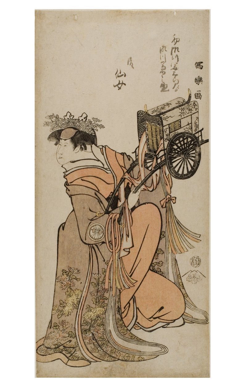 Kabuki herec Segwa Kikunojo III v ženské roli (onnagata), kolem 1794-1795 (dřevěný blok na papíře) od Toshusai Sharaku