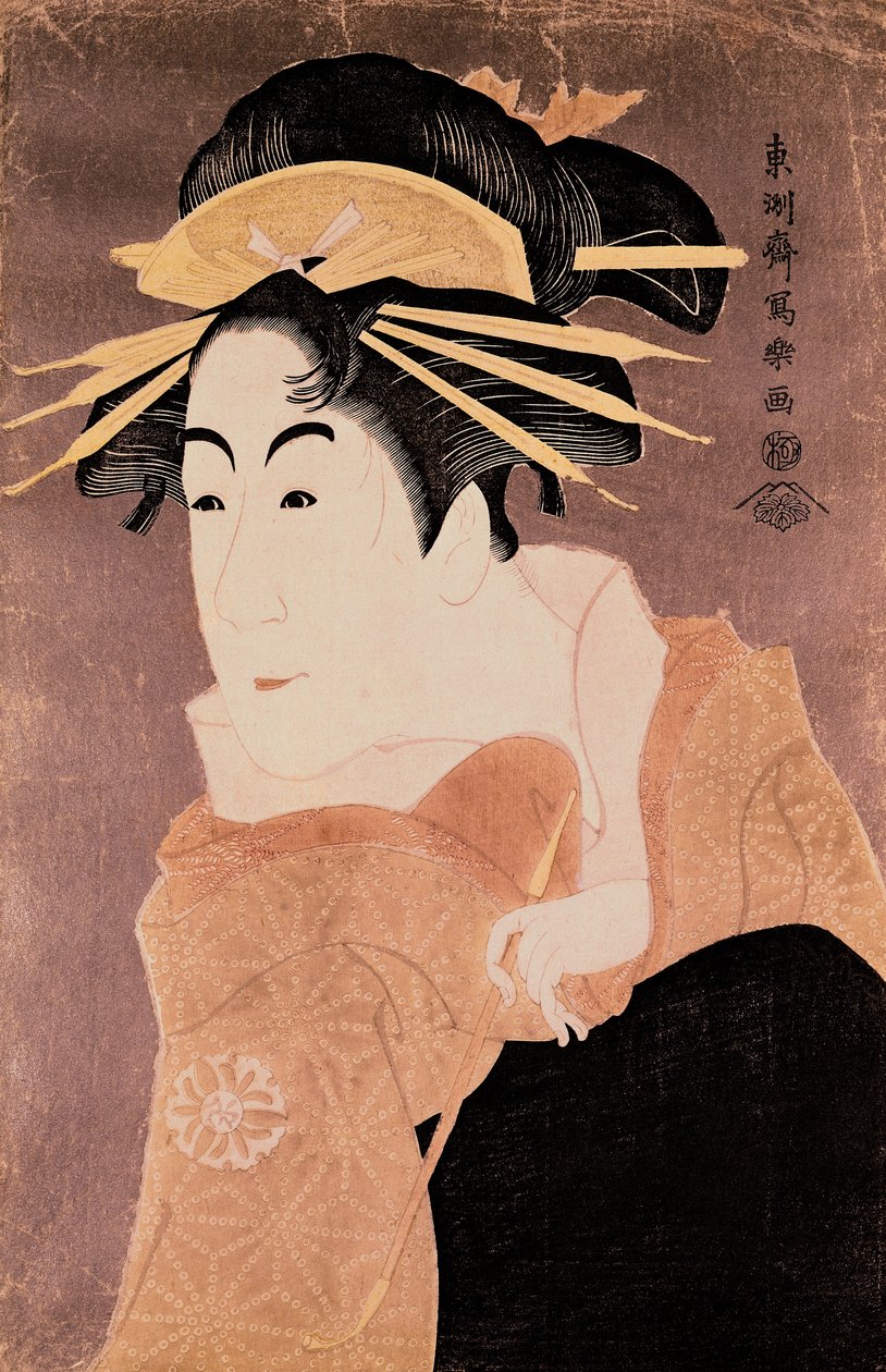 Matsumoto Yonesaburo v roli kurtizány Kewaizaka No Shosho (Shinobu) ve hře „Katakiuchi Noriai Banashi“, kolem 1794-95 (dřevotisk) (viz také 236909) od Toshusai Sharaku