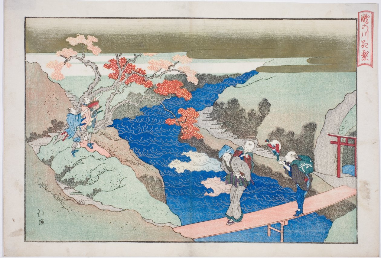 Podzimní javory u řeky Takinogawa (Takinogawa momiji), z alba „The Eternal Waterfall (Tokiwa no taki)“ od Totoya Hokkei