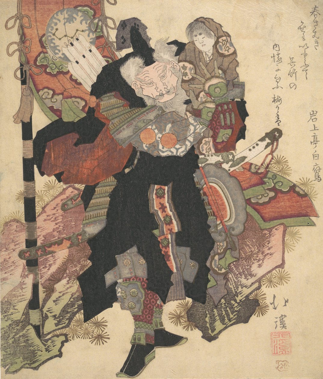 Čínský válečník nesoucí dítě na ramenou, ca. 1825. od Totoya Hokkei