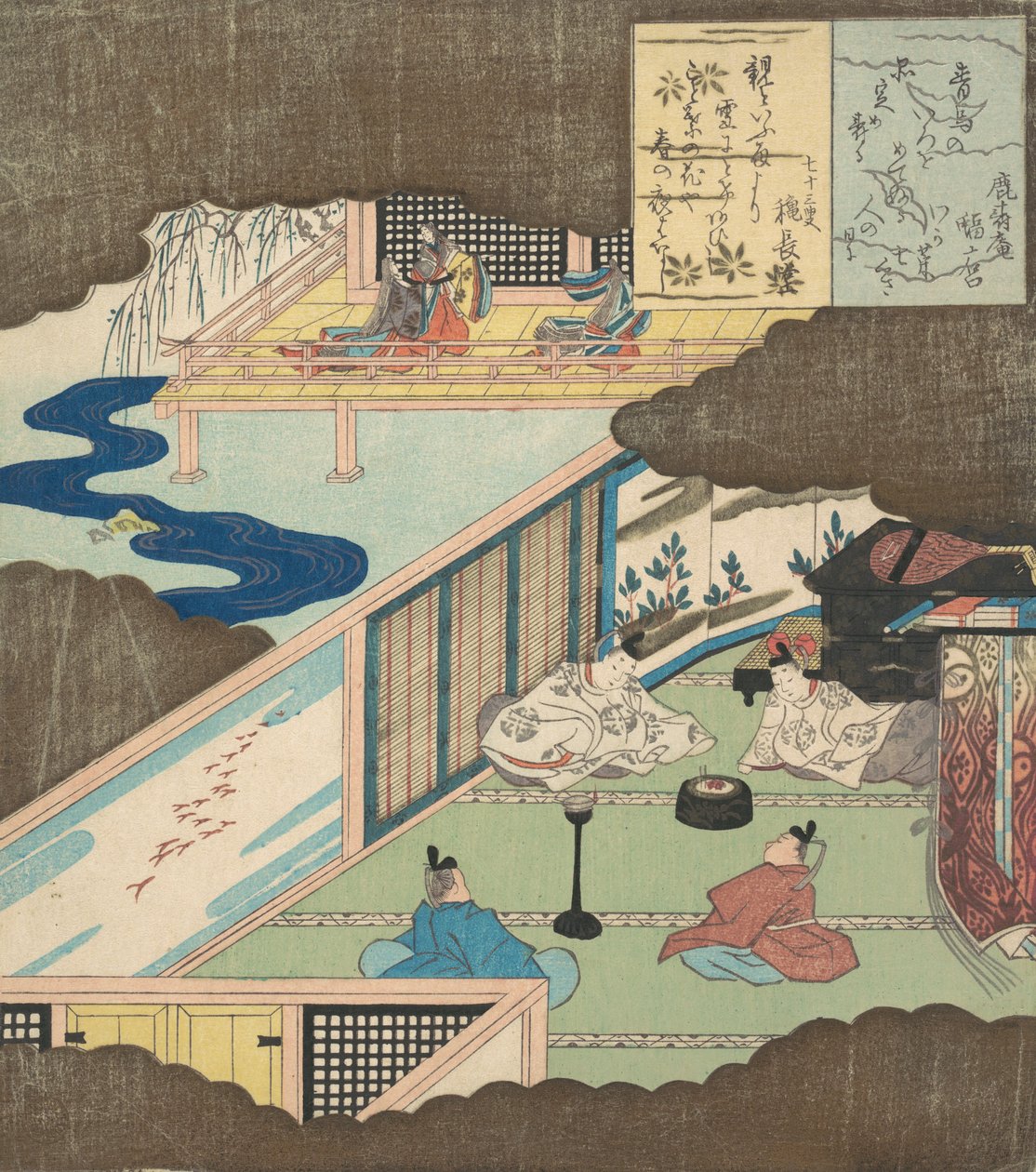Interiér paláce s rozhovory šlechticů, ca. 1820. od Totoya Hokkei