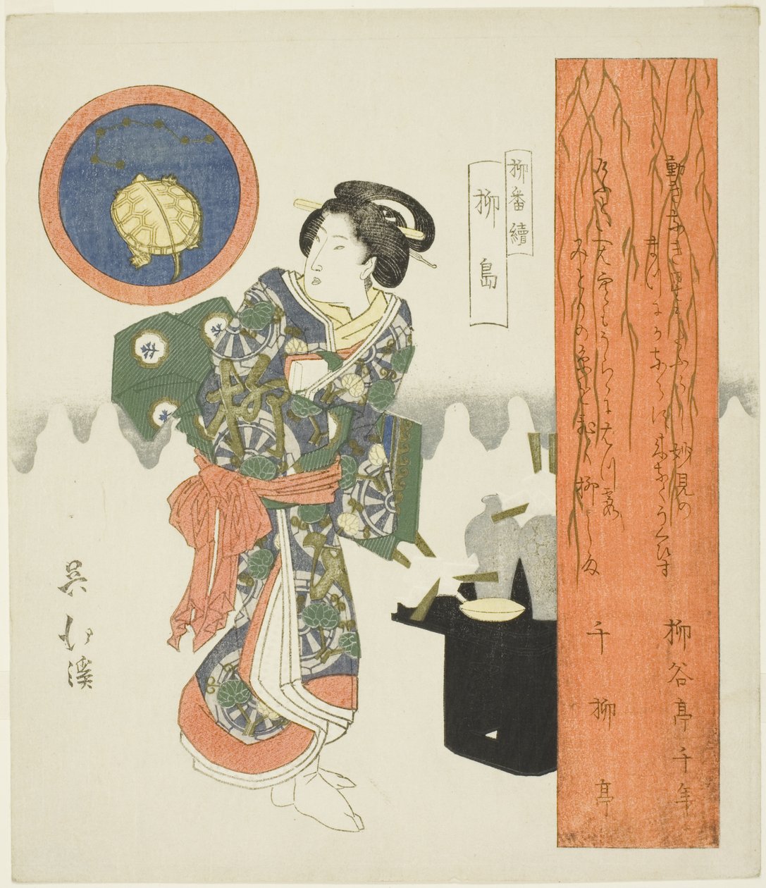 Willow Island (Yanagishima), ze série "A Series of Willows (Yanagi bantsuzuki)" od Totoya Hokkei