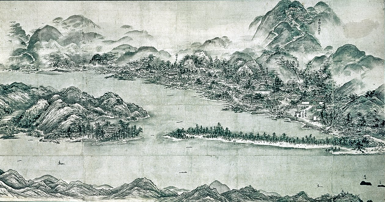 Pohled na Ama-no-hashidate, c.1501-06 (inkoust a světlá barva na papíře) od Toyo Sesshu