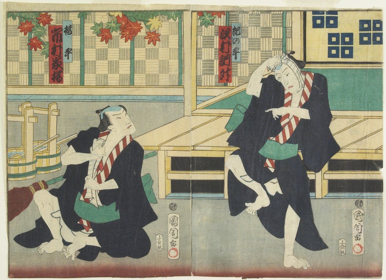 Sawamura Tossho _ Dobrý jako Kinohei a Ichimura Kakitsui jako Kippei, květen 1865 od Toyohara Kunichika