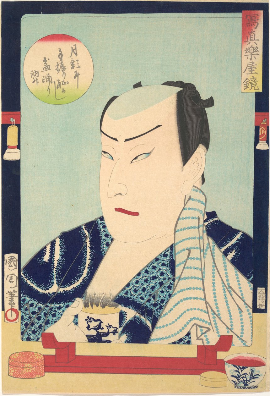Sawamura Tosshō II (1838-86), ze série Zrcadlo fotografií v zákulisí (Shashin gakuya kagami - Sawamura Tosshō nisei) od Toyohara Kunichika