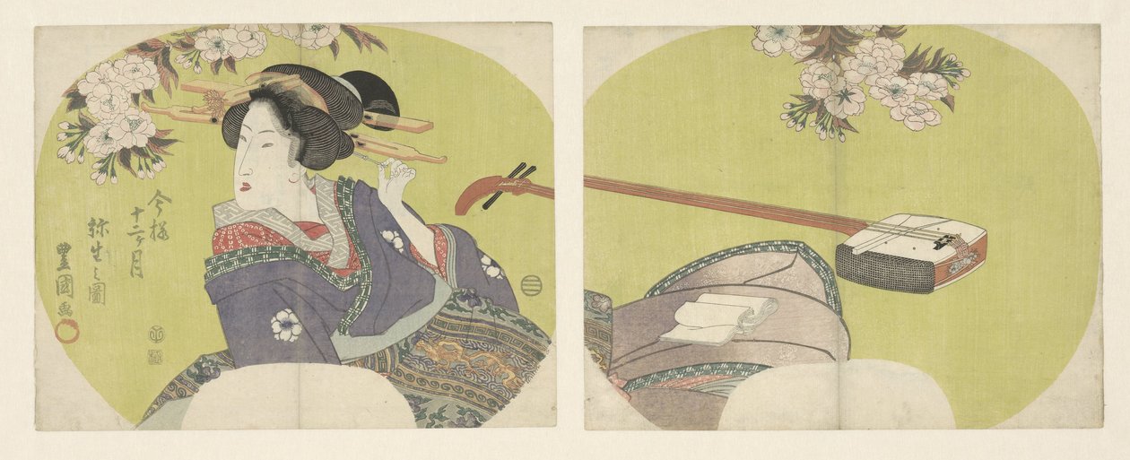 Kurtizána a šamisen Moderních dvanáct měsíců (název série) Imayo junikagetsu (název série na objektu) od Toyokuni (II) , Utagawa