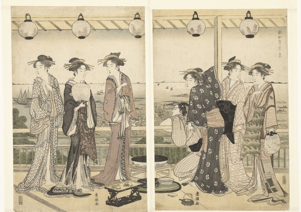 Letní scéna Natsu kei (název na objektu) The Four Seasons in the South (název série) Minami shiki (název série na objektu) od Toyokuni (II) , Utagawa