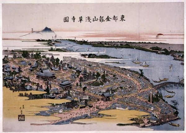 Chrám Kinryuzan Senso-ji ve východním hlavním městě (Edo) kolem roku 1820 (dřevotisk) od Toyota Hokkei