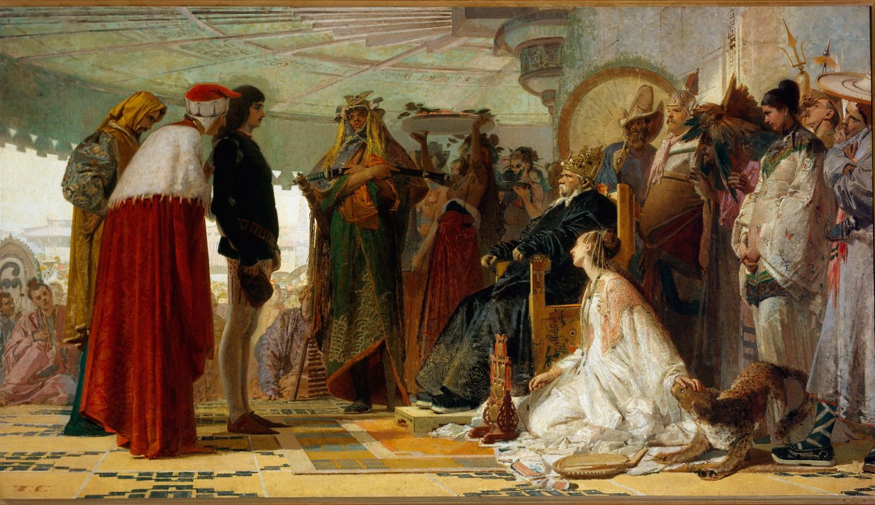 Benátský mořeplavec Marco Polo před velkým Qubilai od Tranquillo Cremona