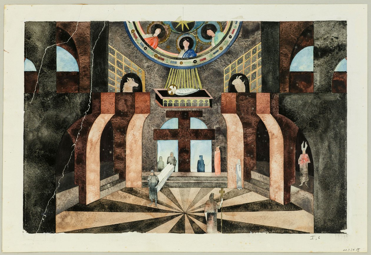 Scénický návrh pro Tragedy Die Nibelungen od Friedricha Hebbela, cca 1934. od Traugott Müller
