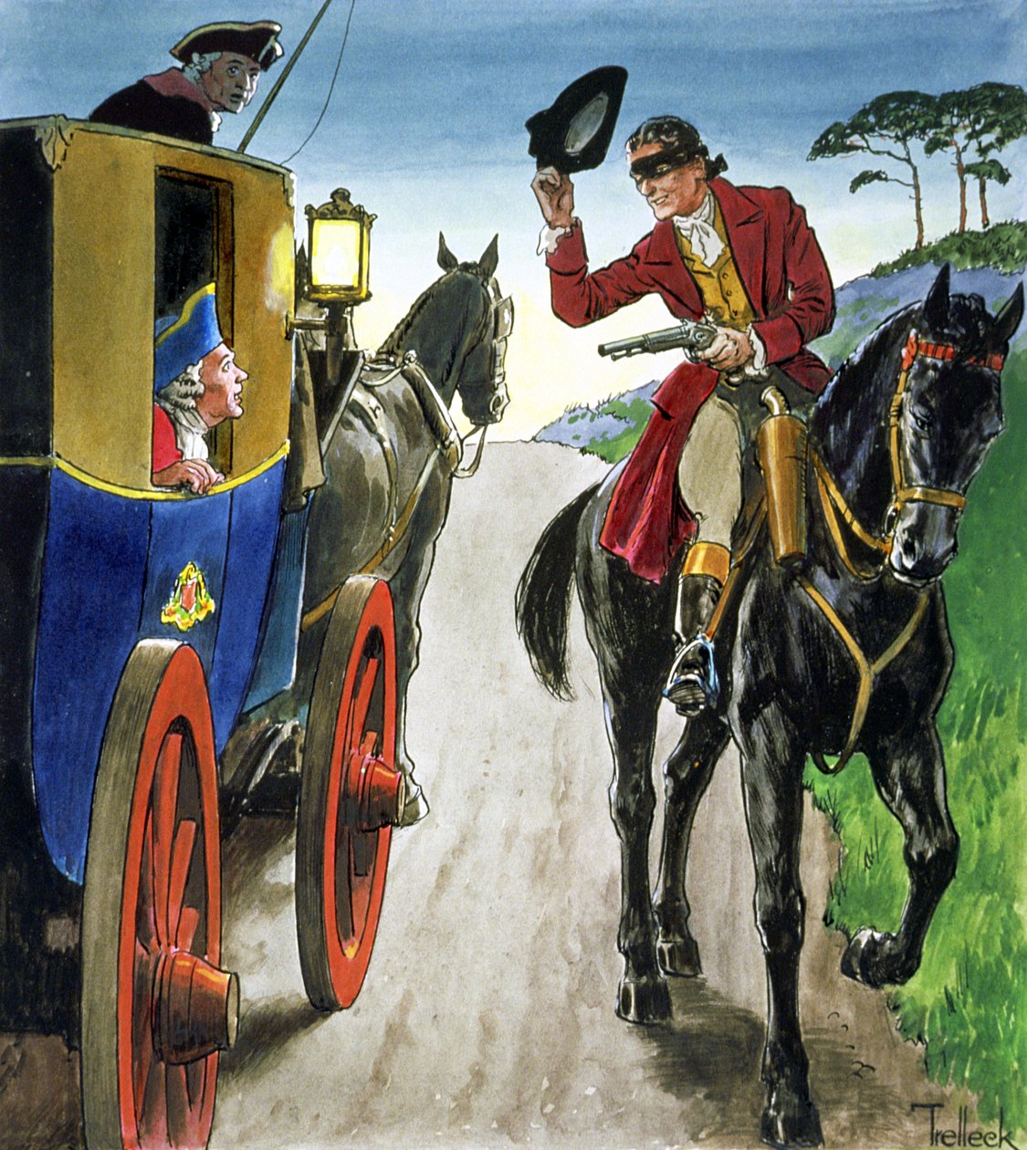 Dick Turpin (1706-39) z „Peeps into the Past“, publikované kolem roku 1900 od Trelleek