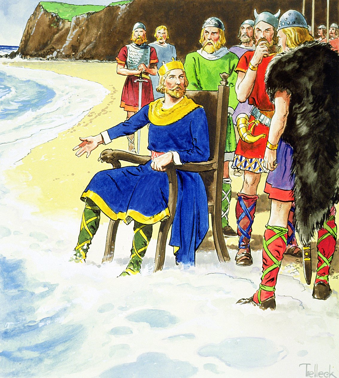 King Canute (cca 995-1035) z „Peeps into the Past“, vydáno kolem roku 1900 od Trelleek