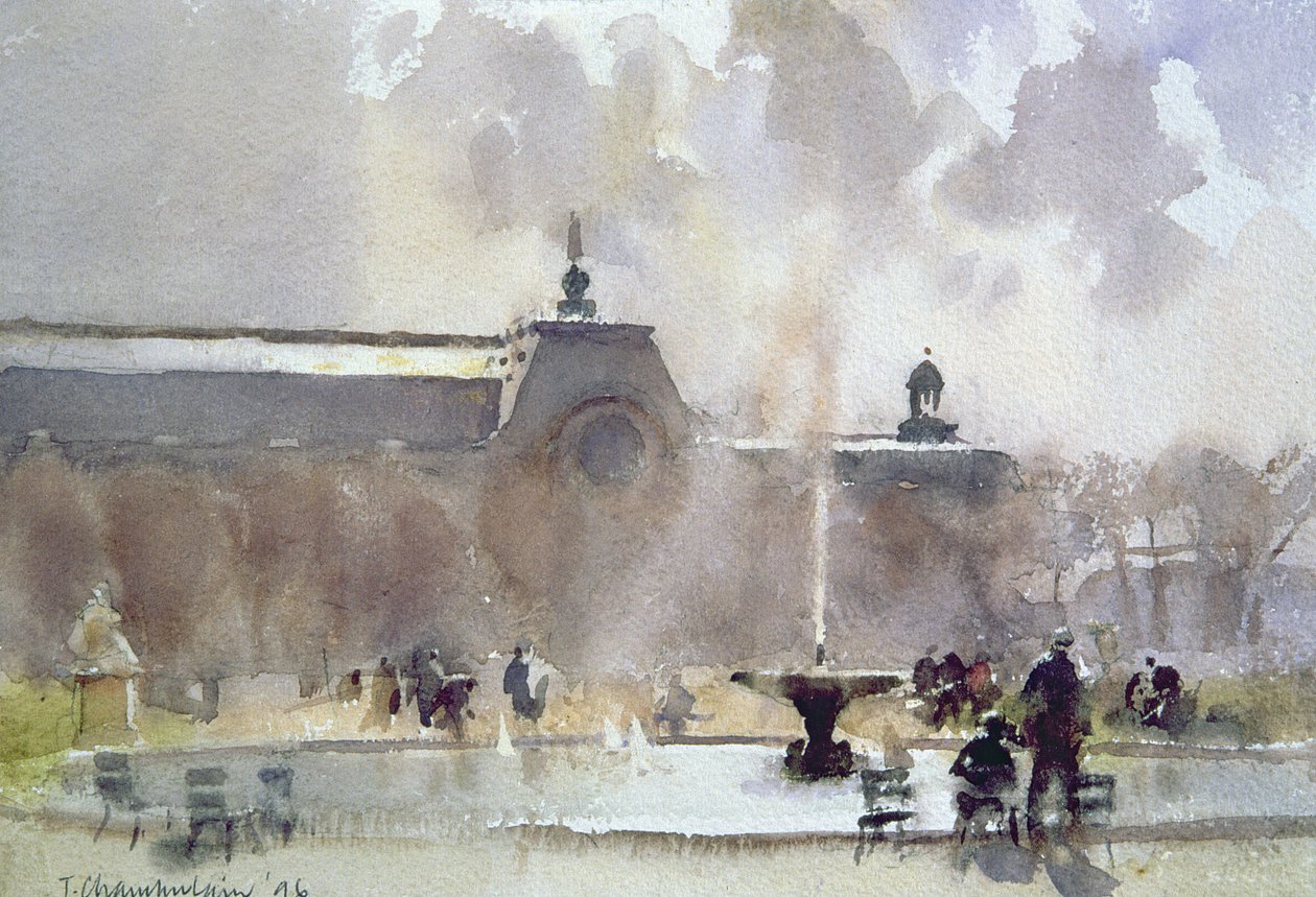 Breezy Day, Tuileries Gardens, 1996 (wc na papíře) od Trevor Chamberlain