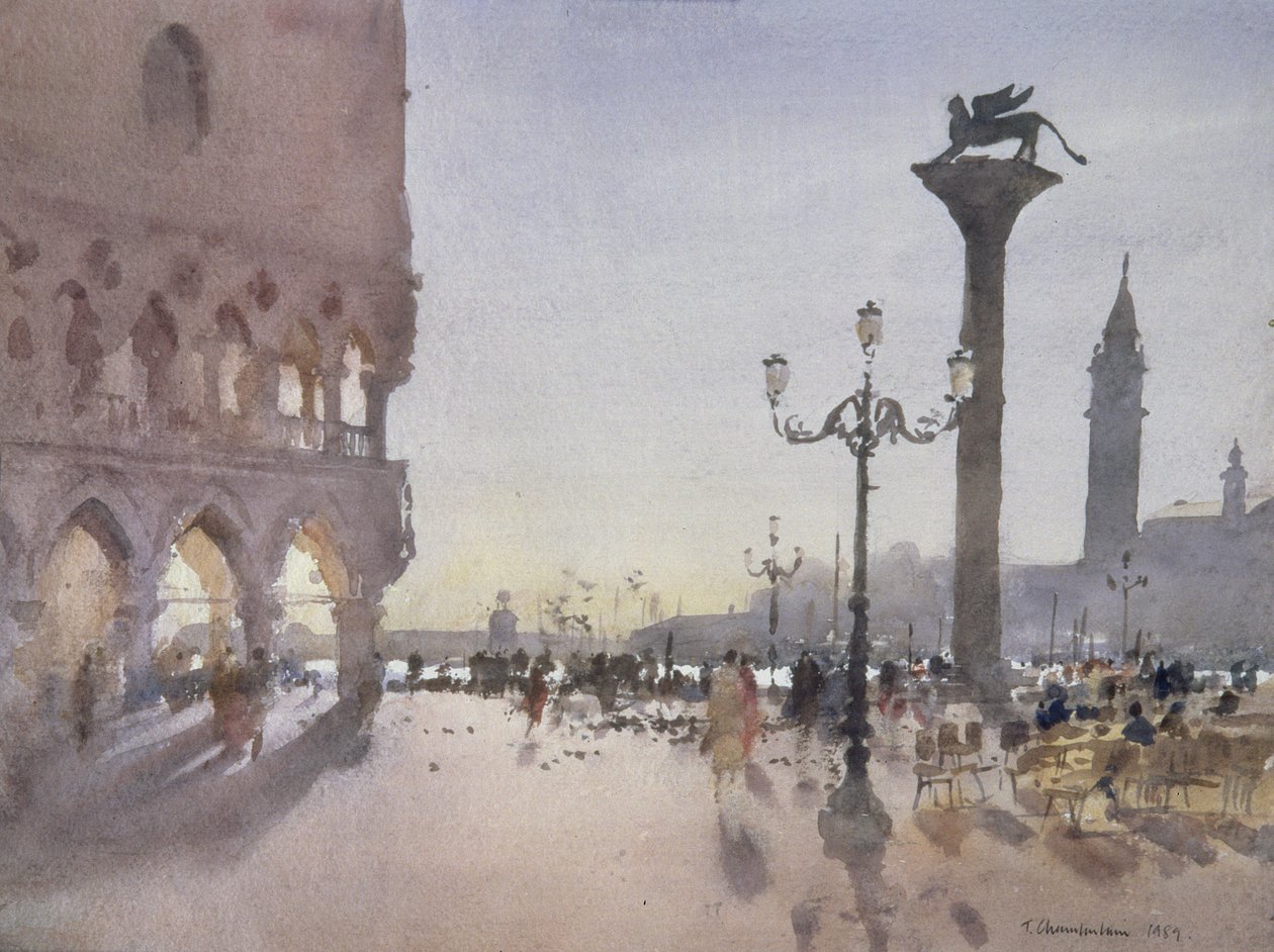 Early Morning, Piazzetta, Benátky, 1989 (wc na papíře) od Trevor Chamberlain