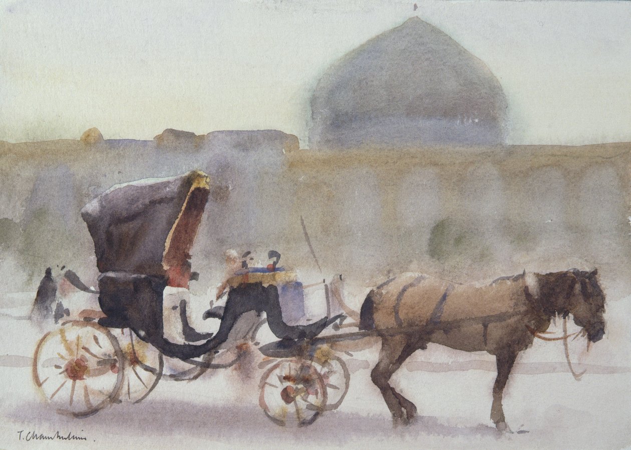 Kůň a kočár, Naghshe Jahan Square, Isfahan (wc na papíře) od Trevor Chamberlain