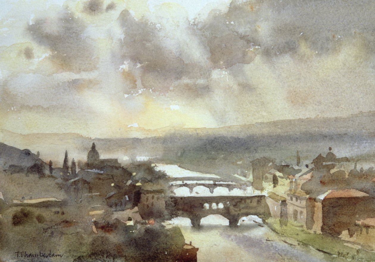 River Arno, Florencie (wc na papíře) od Trevor Chamberlain