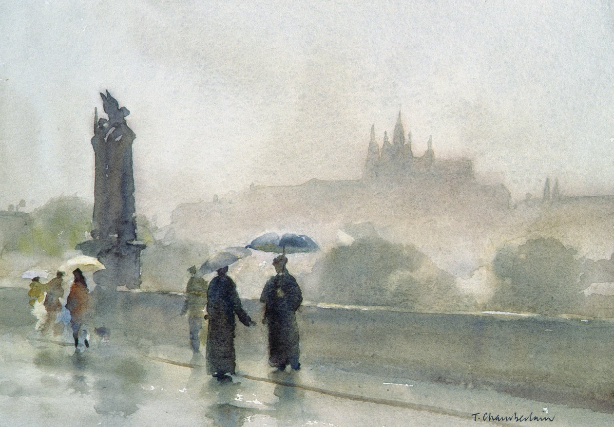 Deštníky, Karlův most, Praha (wc na papíře) od Trevor Chamberlain