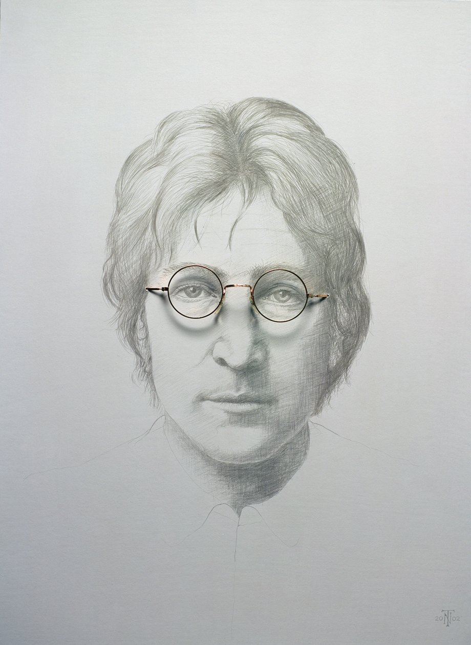 Lennon (1940-80) (stříbrný bod a brýle na čínské bílé na horkém lisovaném papíře položeném na desce) od Trevor Neal