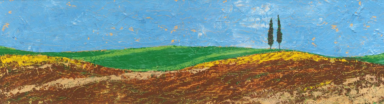 Dva stromy, Rolling Hills, Toskánsko, 2005 (olej na papíře) od Trevor Neal