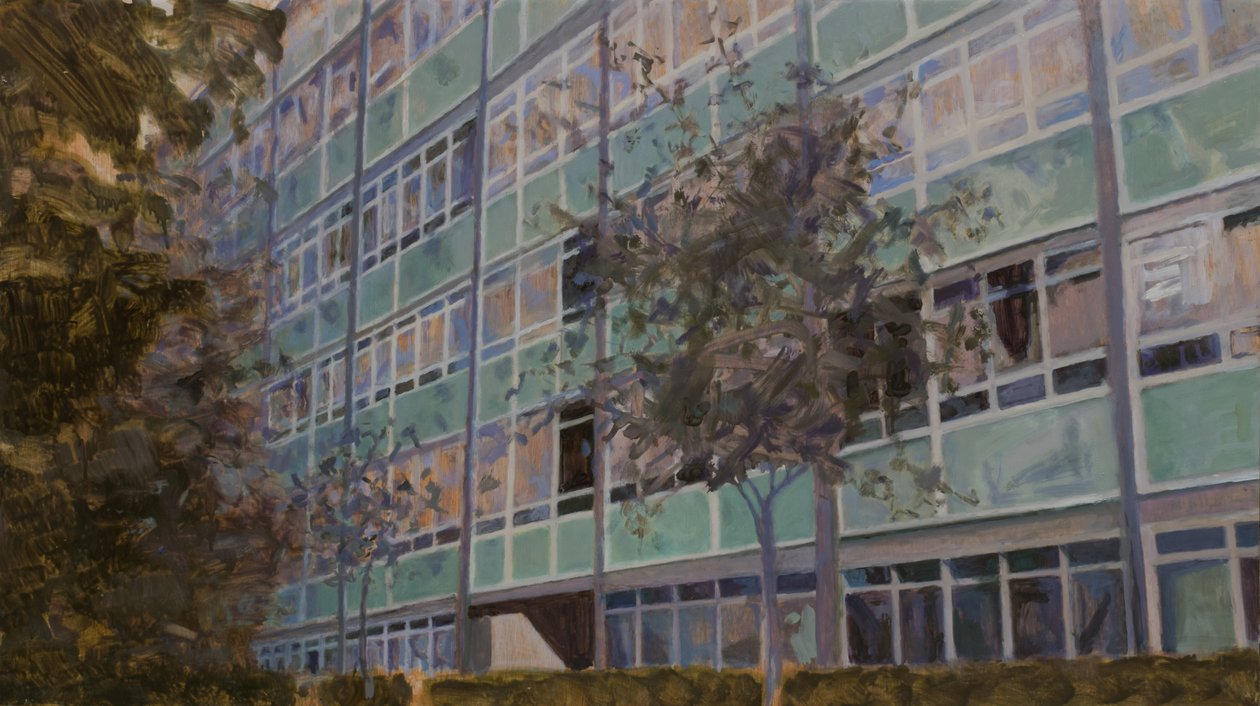 Místo k životu L6, 2013 (olej na překližce) od Trevor Burgess