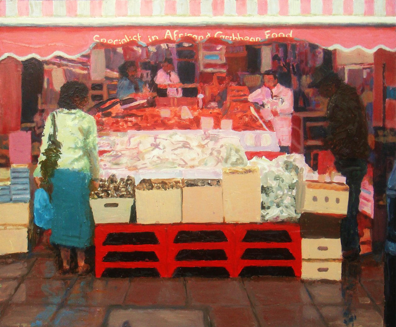 Africká a karibská jídla, 2010 (olej na desce) od Trevor Burgess