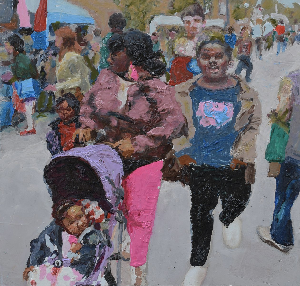 Rodinné nakupování (Deptford, Londýn), 2018 (olej na desce) od Trevor Burgess