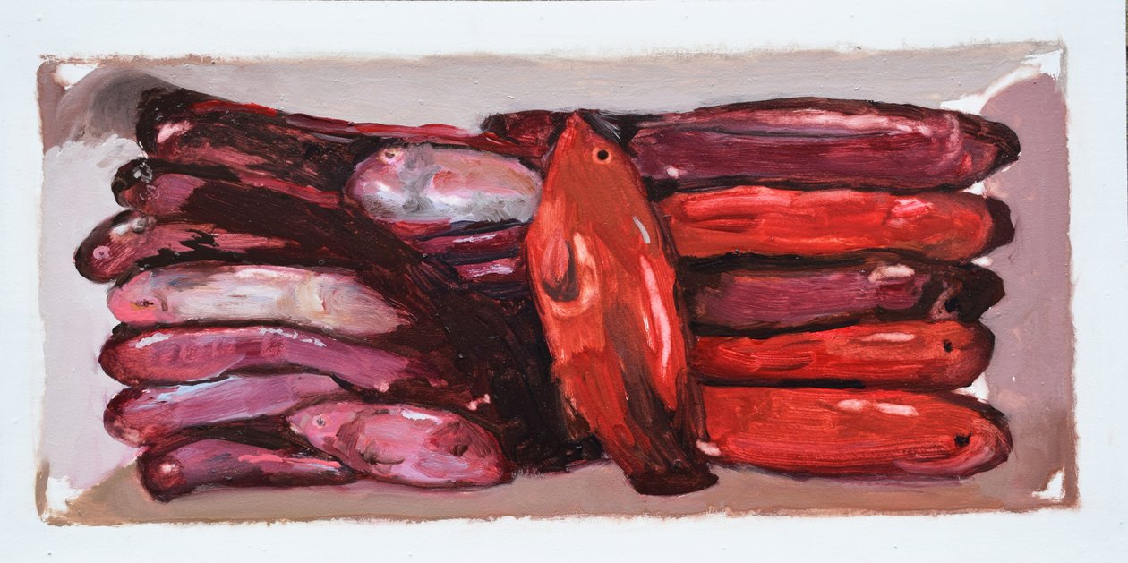 Rybí bedna 2 (Billingsgate, Londýn), 2016 (olej na desce) od Trevor Burgess
