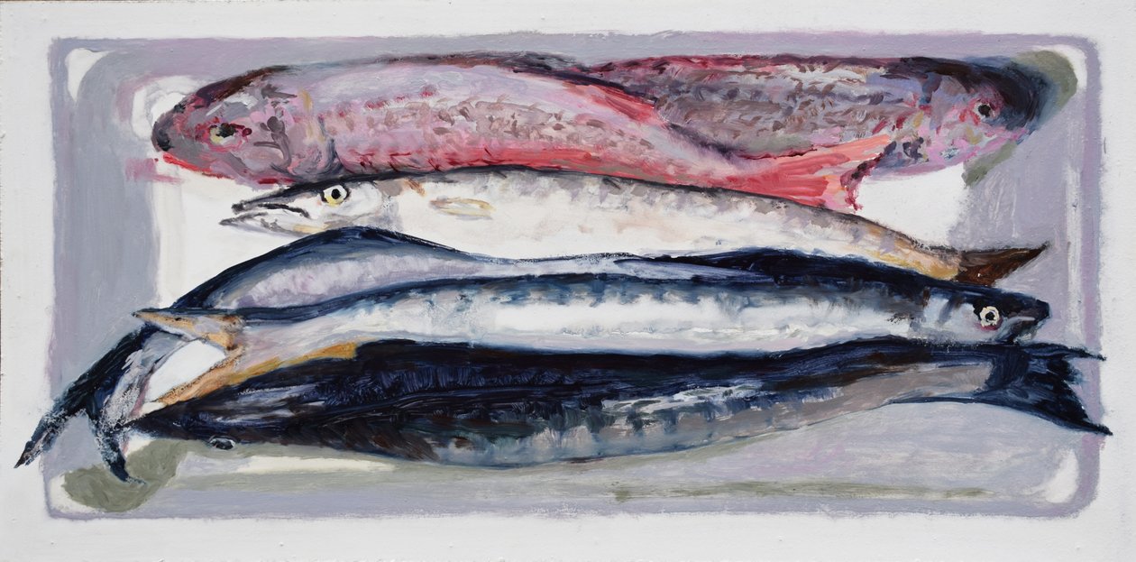 Rybí bedna 3 (Billingsgate, Londýn), 2016 (olej na desce) od Trevor Burgess