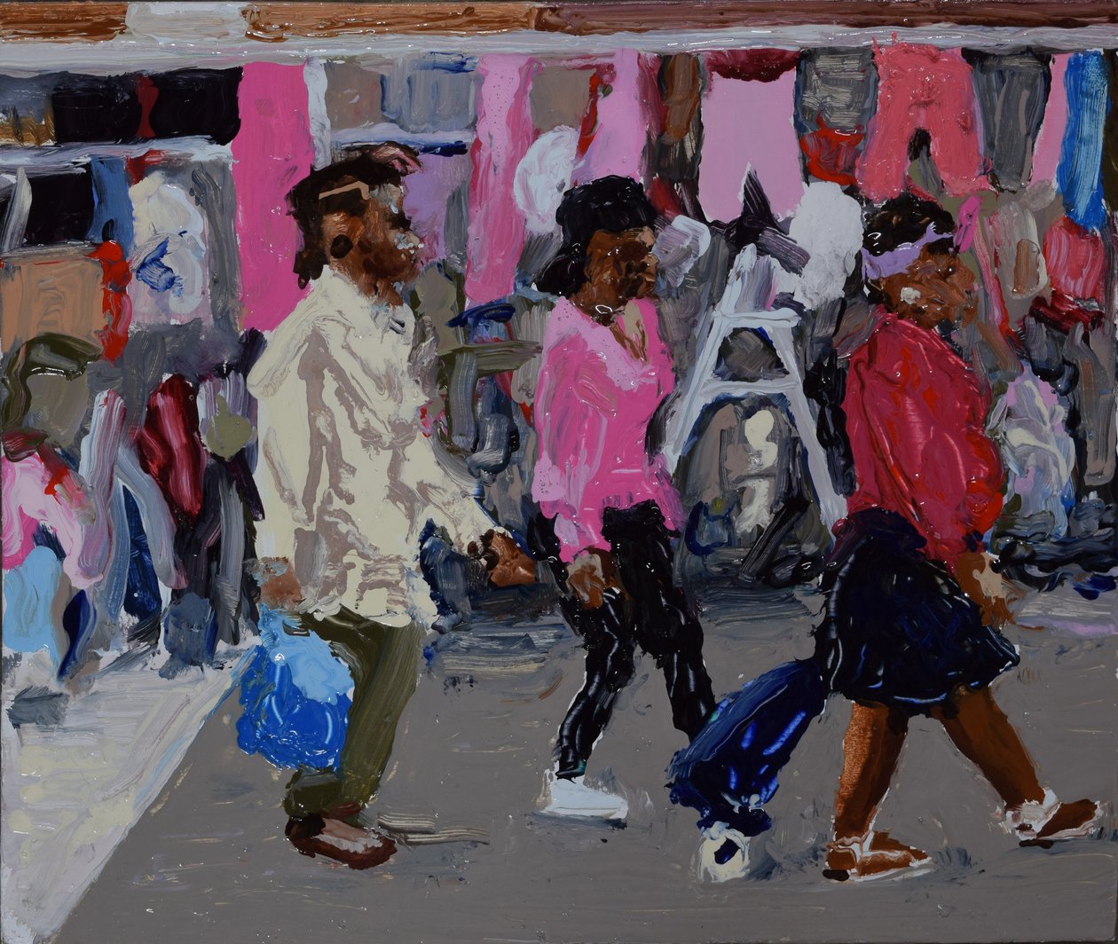 Trhovci (Deptford, Londýn), 2018 (olej na desce) od Trevor Burgess