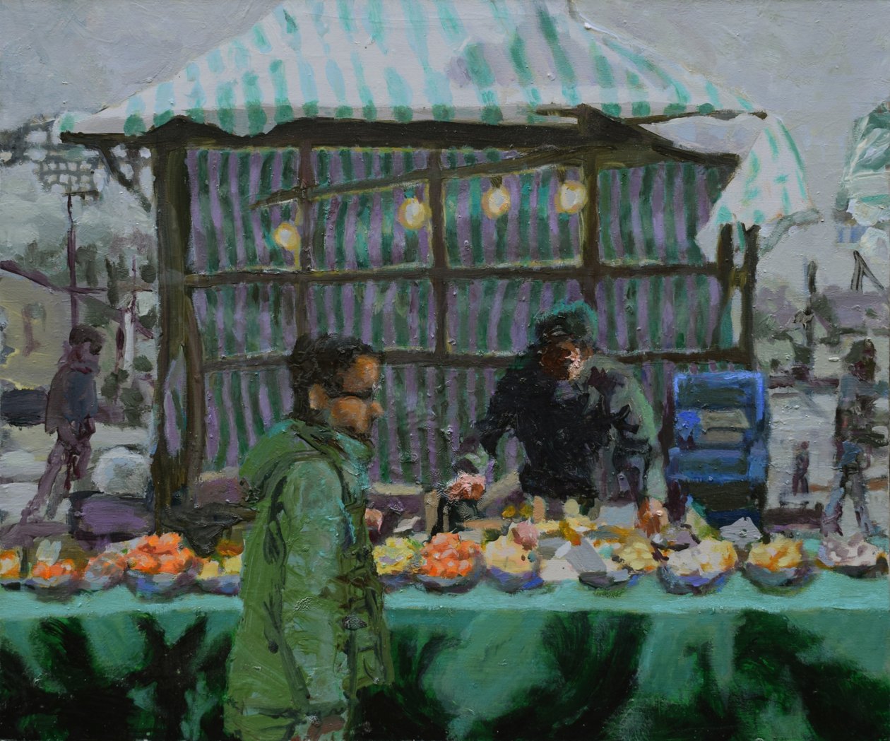 Tržní stánek (Deptford), 2015 (olej na plátně) od Trevor Burgess