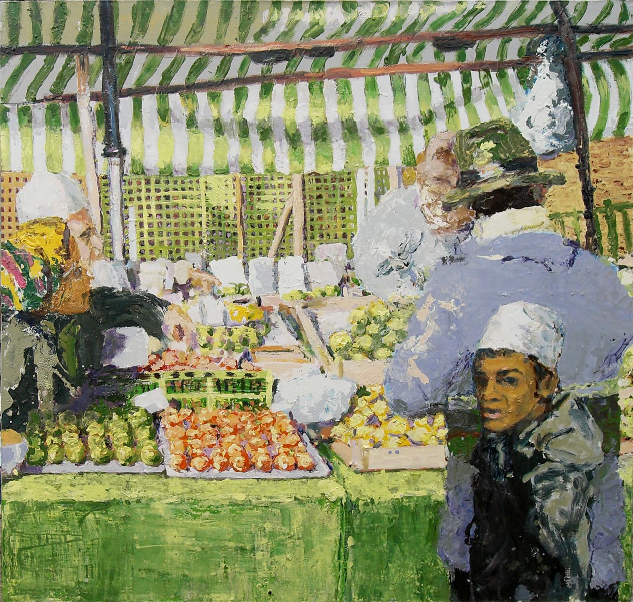 Tržní stánek (Ridley Road, Londýn), 2003 (olej na plátně) od Trevor Burgess