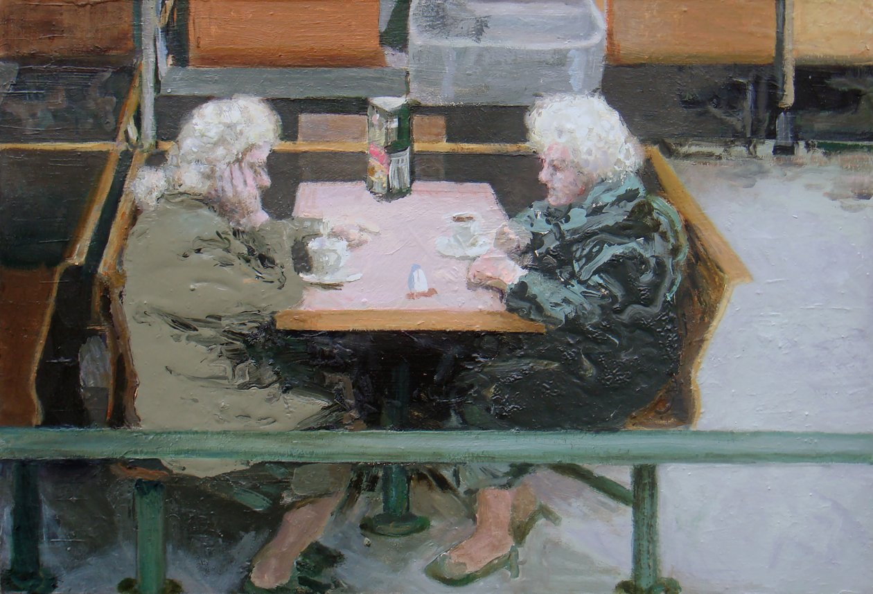 Nad šálkem kávy, 2010 (olej na desce) od Trevor Burgess
