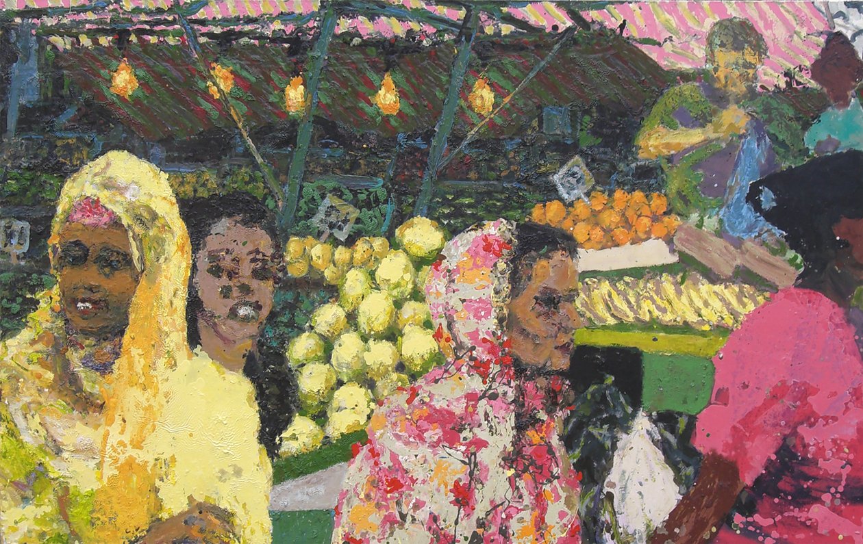 Ridley Road Market (Londýn), 2002 (olej na plátně) od Trevor Burgess