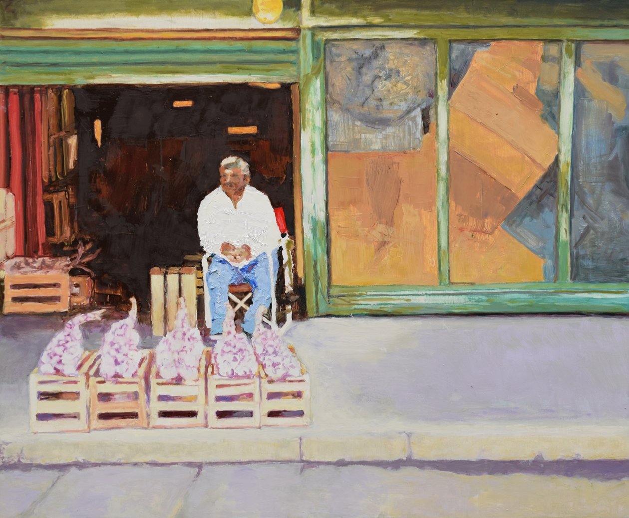 Prodej česneku (San Juan, Argentina), 2016 (olej na desce) od Trevor Burgess