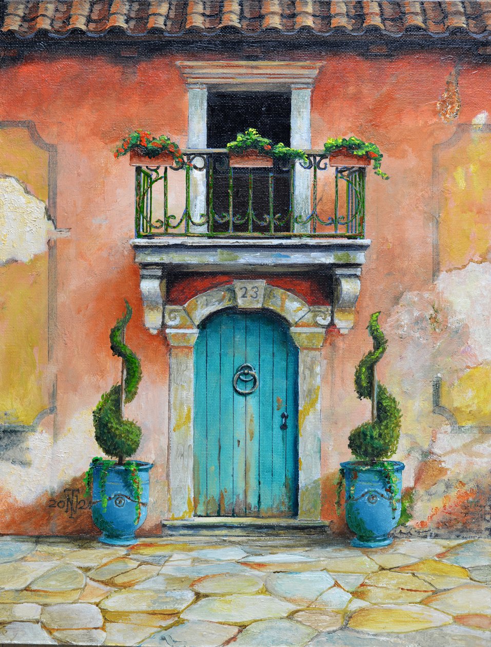 Anduze Planters, Aix-en-Provence, Francie, 2024 (olej na desce) od Trevor Neal