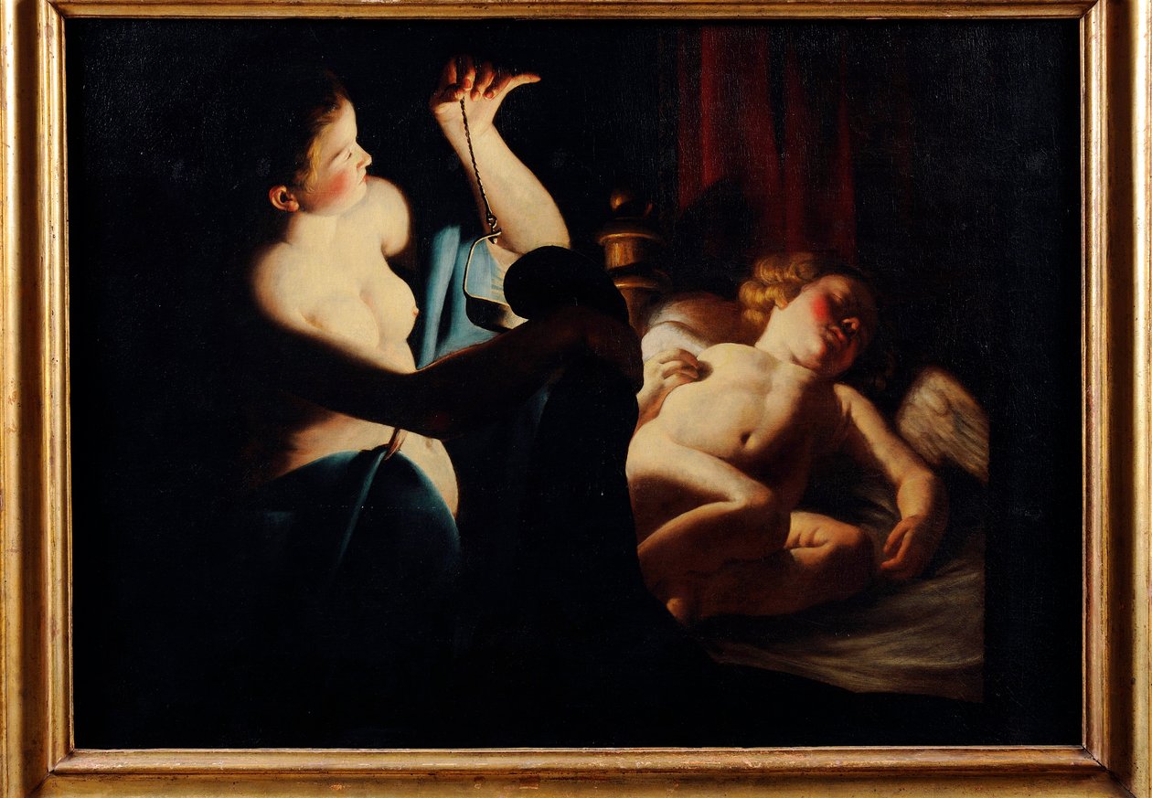 "Psyche objevuje Amora"" (Psyche objevuje Amora) Malba Trophime (Theophisme) Bigot, dit le maitre a la chandelle (1579-1650) Olej na plátně - Pinacoteca Civica, Teramo od Trophime Bigot