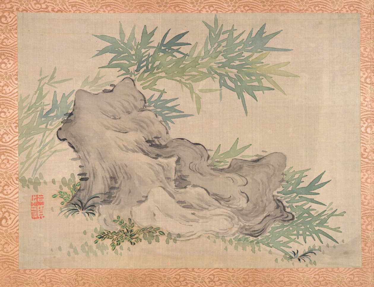 Bambus a skály, 1851 (akvarel na hedvábí) od Tsubaki Chinzan